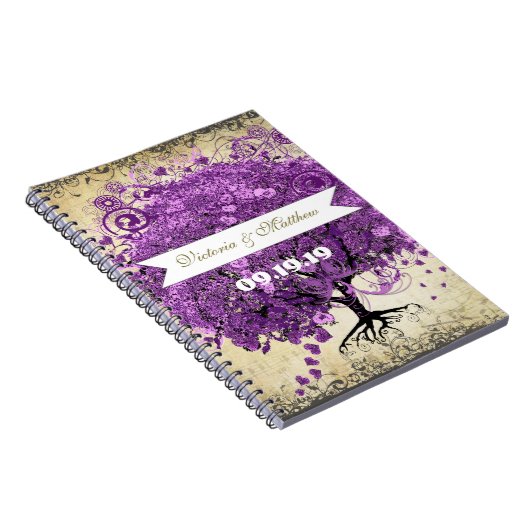 Radiant Lila Romantic Heart Leaf Wedding Notizblock (Rechte Seite)