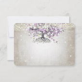 Radiant Lila Romantic Heart Leaf Wedding RSVP Karte (Rückseite)