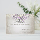 Radiant Lila Romantic Heart Leaf Wedding RSVP Karte (Stehend Vorderseite)