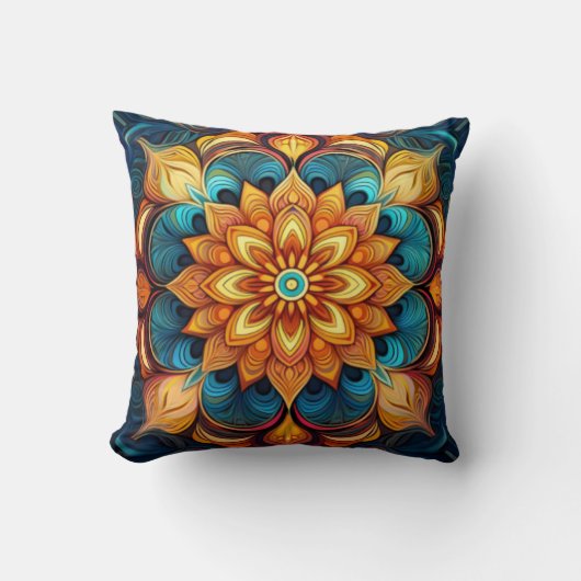 Radiant Mandala mit floral Inspiriert Mustern Kissen (Vorderseite)