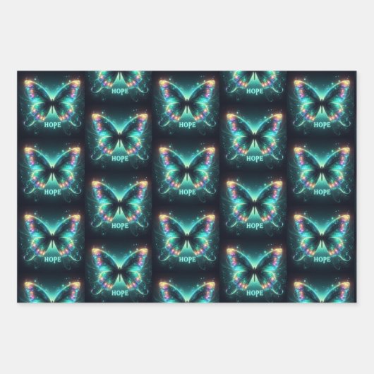 Radiant mehrfarbiger Schmetterling Portrait Hope Geschenkpapier Set (Vorderseite 3)