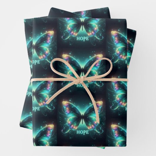 Radiant mehrfarbiger Schmetterling Portrait Hope Geschenkpapier Set (Beispiel)