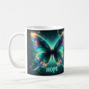 Radiant mehrfarbiger Schmetterling Portrait Hope Kaffeetasse