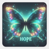 Radiant mehrfarbiger Schmetterling Portrait Hope Quadratischer Aufkleber (Vorderseite)