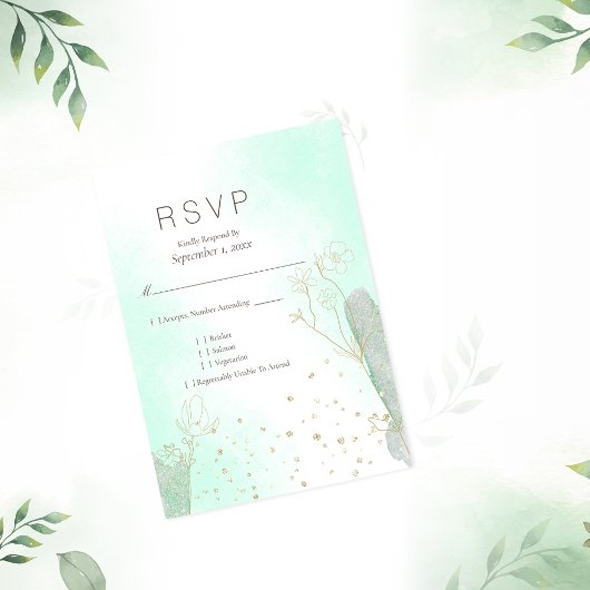 Radiant Mint Green Botanical Glitzer UAWG Wedding RSVP Karte