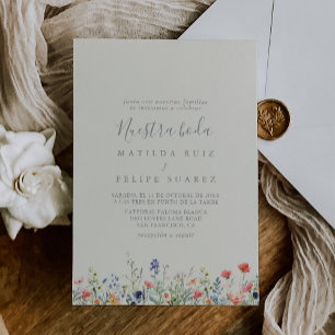 Radiant Multicolor Wildblume Nuestra Boda Wedding Einladung