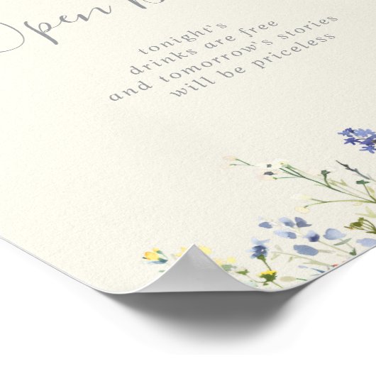 Radiant Multicolor Wildblume Wedding Open Bar Poster (Ecke)