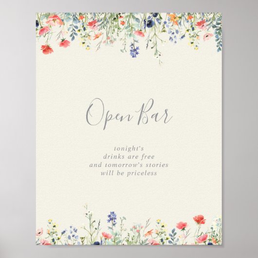 Radiant Multicolor Wildblume Wedding Open Bar Poster (Vorne)