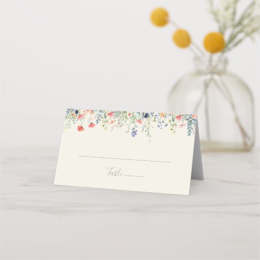 Radiant Multicolor Wildblume Wedding Platzkarte (Vorderseite)