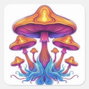 Radiant Mushroom Family Quadratischer Aufkleber