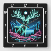 Radiant Neon Buck Quadratische Wanduhr (Vorderseite)