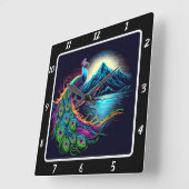 Radiant Neon Peacock Quadratische Wanduhr (Winkel)