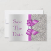 Radiant Orchid Bow & Diamonds Silver Save the Date (Vorderseite)