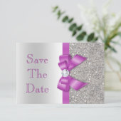 Radiant Orchid Bow & Diamonds Silver Save the Date (Stehend Vorderseite)