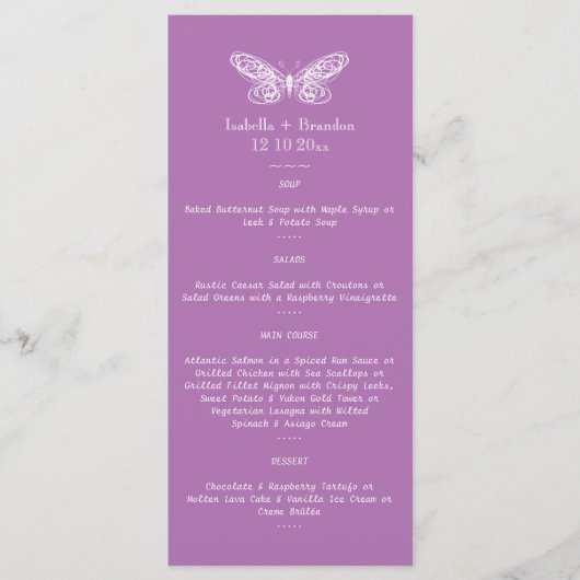 Radiant Orchid Butterfly Menu Menükarte (Vorderseite)