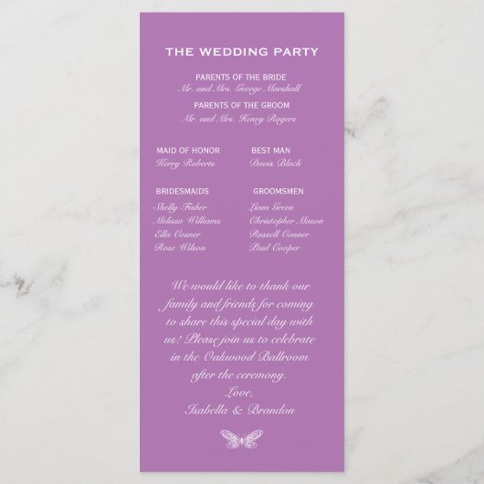 Radiant Orchid Butterfly Wedding Program Programm (Rückseite)