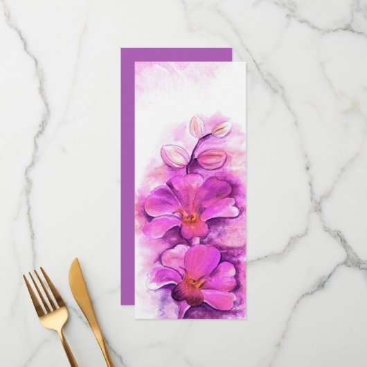Radiant orchid stylisierte Kunst Hochzeitsmenü Menükarte (Vorderseite/Rückseite Beispiel)