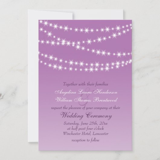 Radiant Orchid Twinkle Lights Hochzeitseinladung Einladung (Vorderseite)