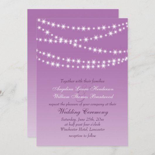 Radiant Orchid Twinkle Lights Hochzeitseinladung Einladung (Vorne/Hinten)