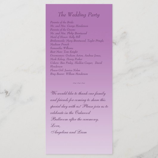 Radiant Orchid Twinkle Lights Hochzeitsprogramm Programm (Rückseite)