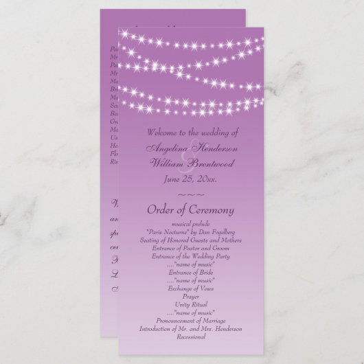 Radiant Orchid Twinkle Lights Hochzeitsprogramm Programm (Vorne/Hinten)