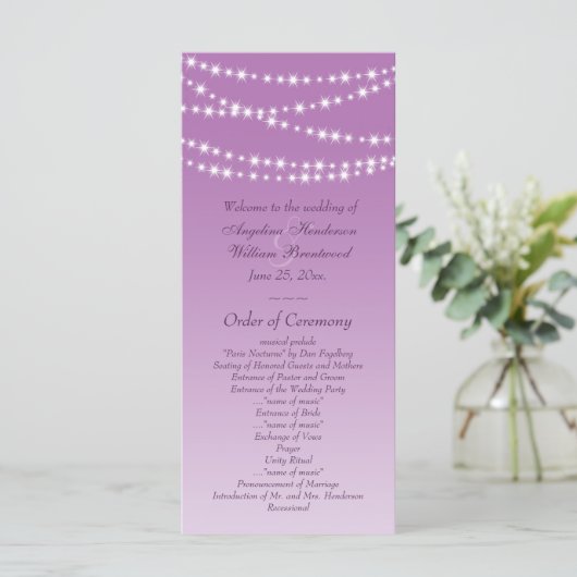 Radiant Orchid Twinkle Lights Hochzeitsprogramm Programm (Stehend Vorderseite)