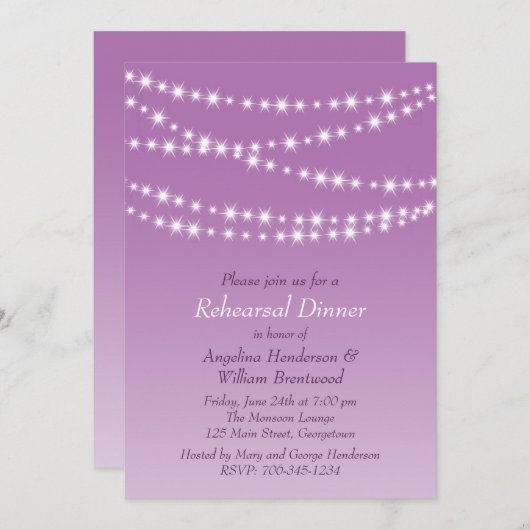 Radiant Orchid Twinkle Lights Probe Dinner Einladung (Vorne/Hinten)