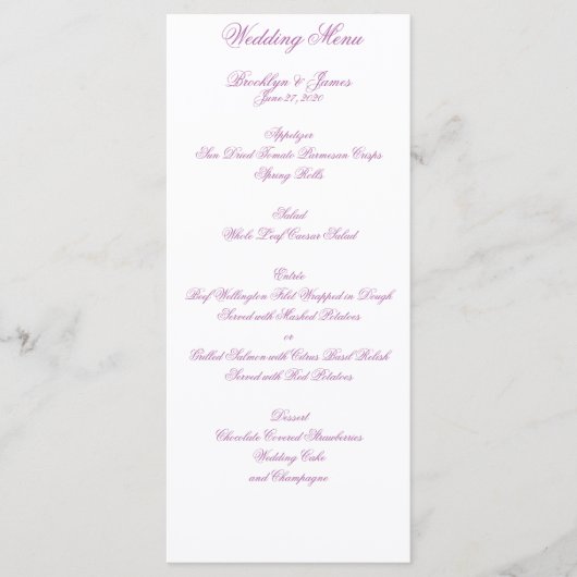 Radiant Orchid Wedding Menu Cards Menükarte (Vorderseite)