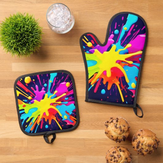 Radiant Paint Explosion Ofenhandschuh & Topflappen-Set (Oben Unten)