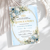 Radiant Pastel Blue Gold Eucalyptus Quinceañera  Einladung