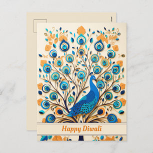 🦚 Radiant Peacock Diwali Segen Feiertagspostkarte