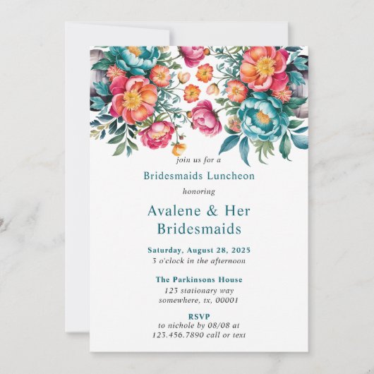 Radiant Peony Bouquet Bridesmaids Luncheon Einladung (Vorderseite)