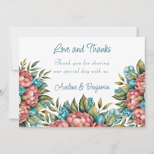 Radiant Peony Bouquet Liebe und Dankkarte Einladung (Vorderseite)