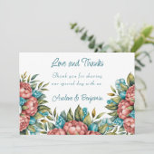 Radiant Peony Bouquet Liebe und Dankkarte Einladung (Stehend Vorderseite)