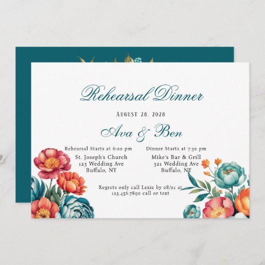 Radiant Peony Bouquet Probe Dinner Einladung (Vorne/Hinten)