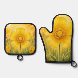 Radiant Petal Serie – Butterblume Ofenhandschuh & Topflappen-Set