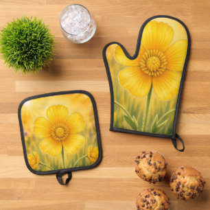 Radiant Petal Serie – Butterblume Ofenhandschuh & Topflappen-Set