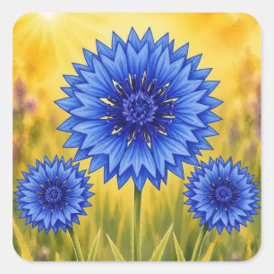 Radiant Petal Serie – Kornblume Quadratischer Aufkleber