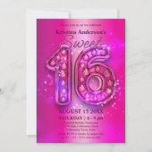 Radiant Pink Chic Sweet 16 mit glänzenden Juwelen Einladung (Vorderseite)
