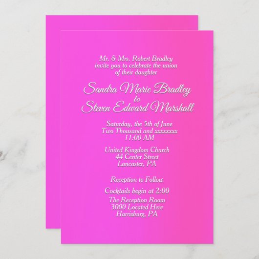 Radiant Pink Wedding Invitation 5" x 7" Einladung (Vorne/Hinten)