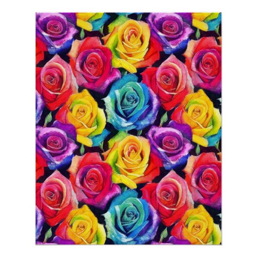 Radiant rainbow roses, bright floral print poster (Vorderseite)