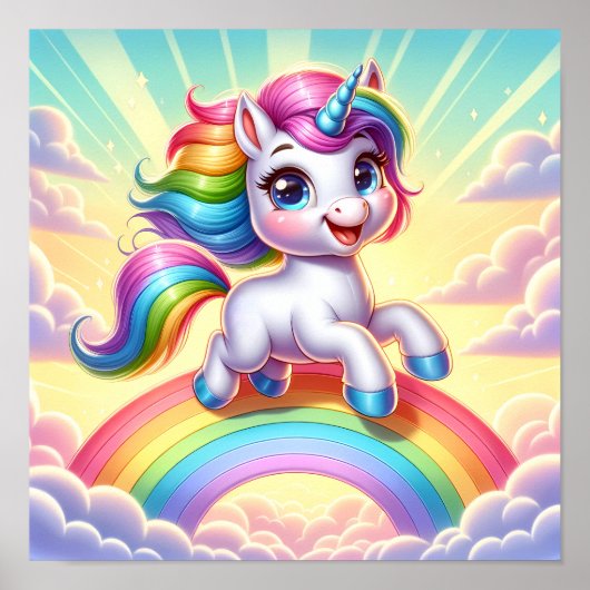 Radiant Rainbow Unicorn - Fantasy Kinderzimmer Kin Poster (Vorne)