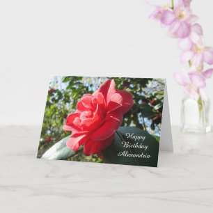 Radiant Red Camellia - Personalisierter Geburtstag Karte