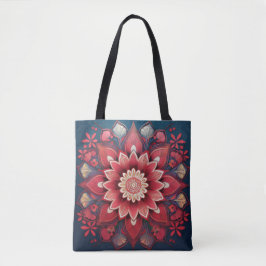 Radiant Red Floral Mandala Art Tasche