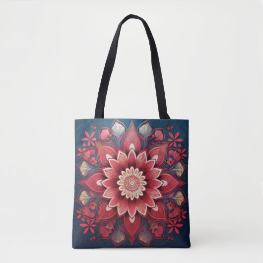 Radiant Red Floral Mandala Art Tasche (Vorderseite)