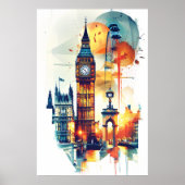 Radiant Rhapsody: Londons Big-Ben und London Eye Poster (Vorne)