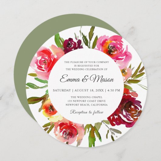 Radiant Romance Circular Wedding Einladung (Vorne/Hinten)