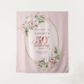 Radiant Rose Gold Blush Floral 50th Birthday Party Wandteppich (Vorderseite)