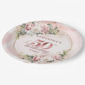 Radiant Rose Gold Glitter Floral 50th Birthday Pappteller (Schrägansicht)