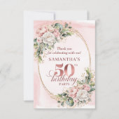 Radiant Rose Gold Greenery 50th Birthday Thank You Dankeskarte (Vorderseite)